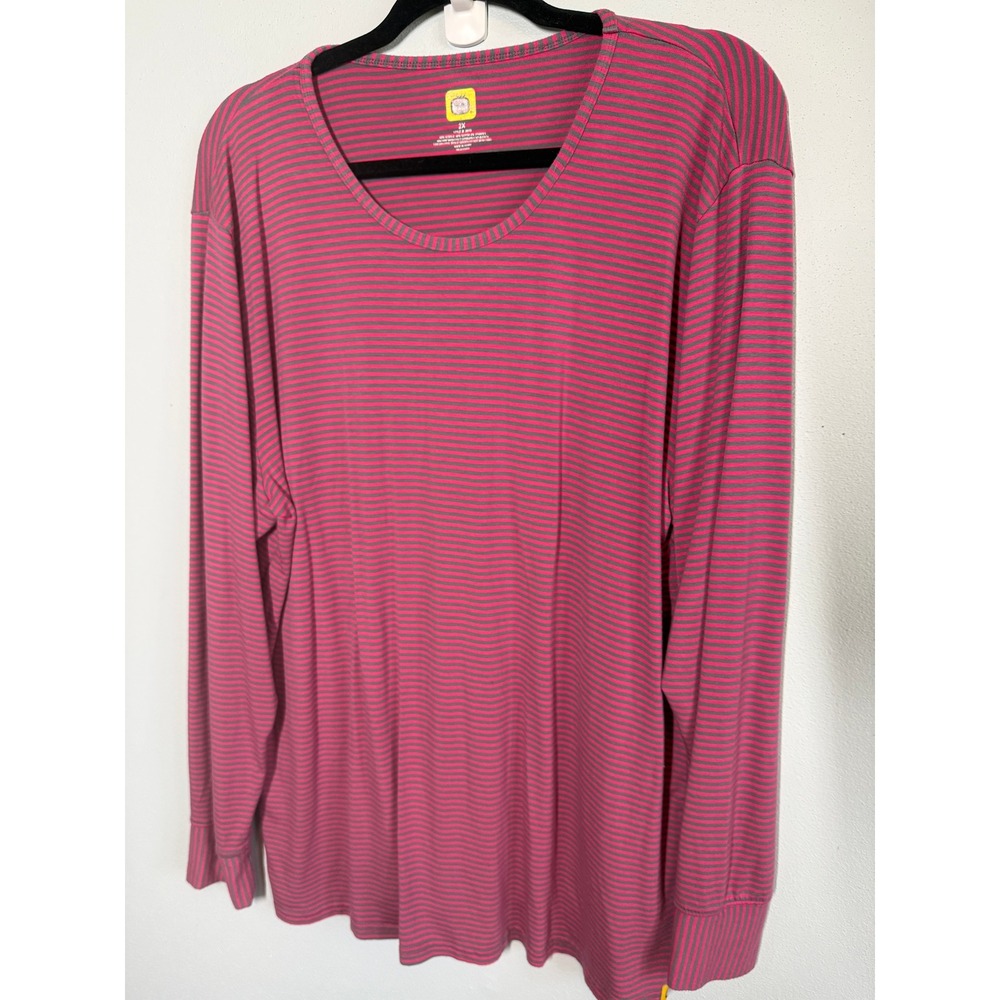 WonderWink Womens Layers Striped Long Sleeve Tee 2X Pink Scoop Neck Scrubs Nurse